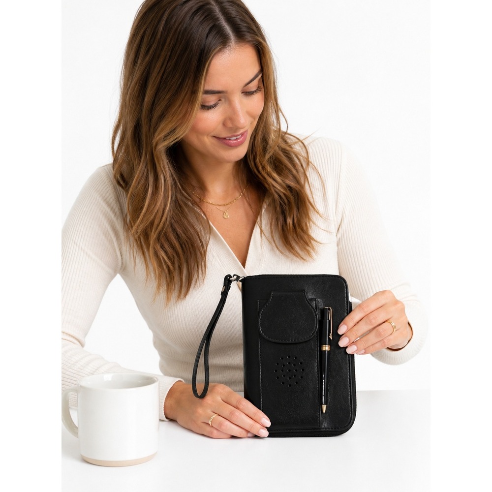 6 Ring Binder Planner in Black with Built In Wallet Tabs Inserts Monthly/Weekly